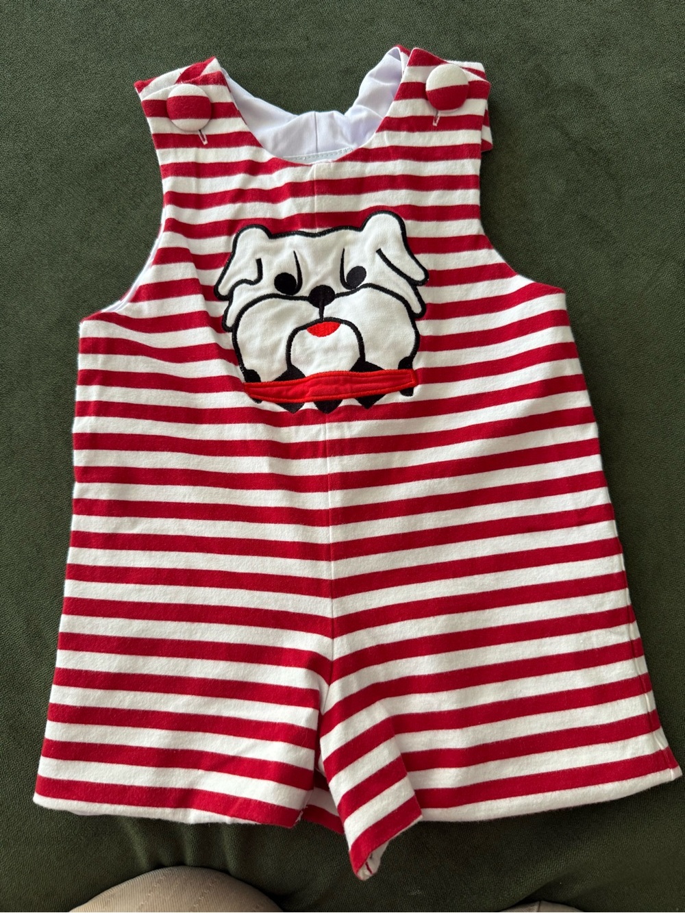 University of Georgia Striped Red & White Bulldog Appliqué Kids One-Piece 6M